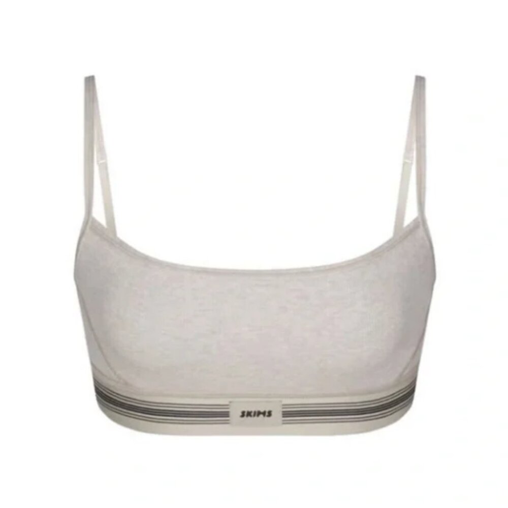 SKIMS Cotton Rib Scoop Bralette in Heather Oatmeal - NWT size SMALL